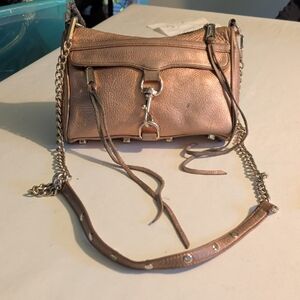 Metallic Rose Gold Crossbody Bag with Chain Strap- Rebecca Minkoff